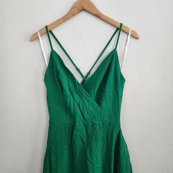 Lulus Warm Afternoons Green Linen Tie Back Midi Dress With Pockets - Picture 6 of 11